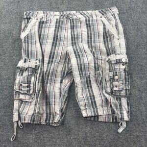 Benjamin Black Cargo Shorts 36 Gray Plaid Multi-Pocket Utility Mens‎